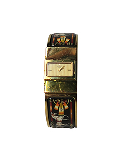 Hermes Loquet Enamel Bangle Watch,18CT Gold Plated,LO1.201